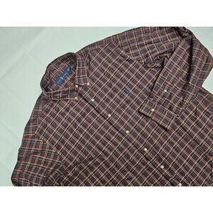 Polo Ralph Lauren Plaid Button Down Mens 2XL XXL Burgundy Cotton Preppy Academia